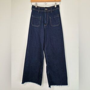 Zara High Waisted Cropped Wide Leg Jeans Blue Front Pockets Size 6